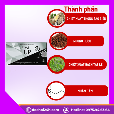 Thành phần chính và thảo dược trong viên ngậm First Up 1h hỗ trợ sinh lực