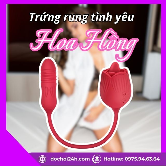 Trứng rung tình yêu hoa hồng 2 đầu rung thụt đa năng dành cho nữ Trứng rung tình yêu hoa hồng 2 đầu