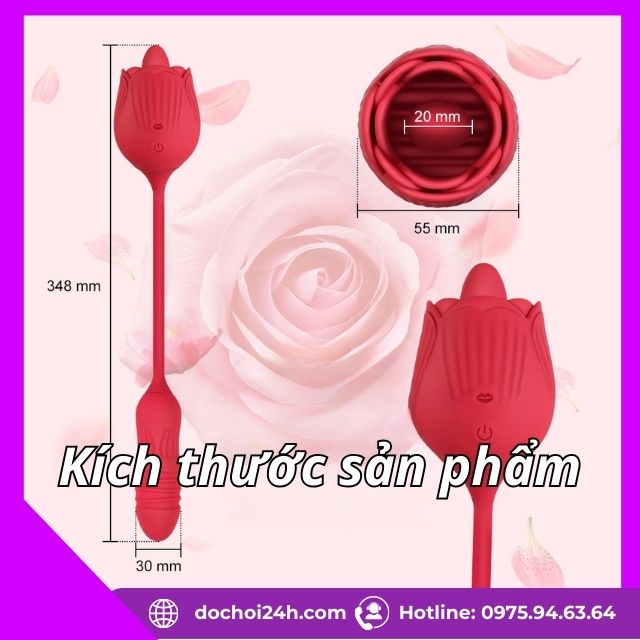 Trứng rung tình yêu hoa hồng 2 đầu rung thụt đa năng dành cho nữ Trứng rung tình yêu hoa hồng 2 đầu